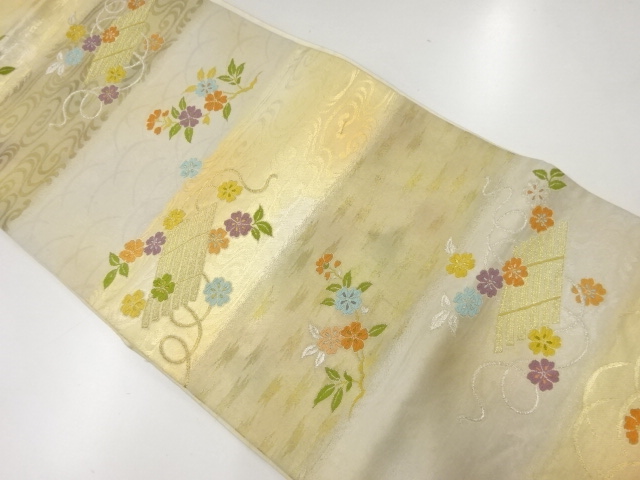 アンティーク　花筏模様織出し袋帯（材料）